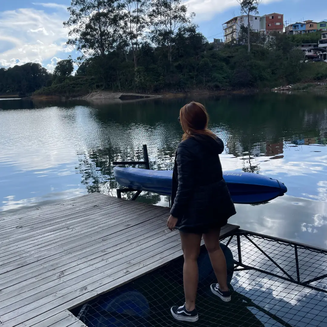 The hotel's wooden dock on the Guatapé reservoir.